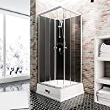 Schulte EP193506 Wellnesskabine Korfu II mit Boiler und Pumpe, 95 x 95 cm, 5 mm Sicherheits-Glas klar hell, Profile alu-natur, Rückwände schwarz, Duschwanne weiß