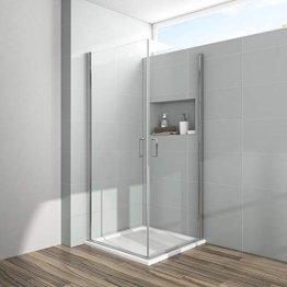 Duschkabine 90x90x195cm Eckeinstieg Duschabtrennung Dusche Doppel Pendeltür Duschtür Schwingtür Duschwand Beidseitiger Nano-Beschichtung - 1